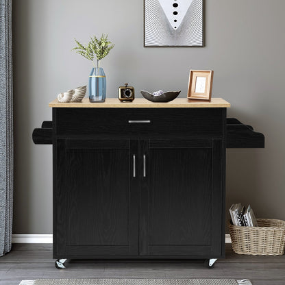 Rolling Kitchen Island Cart with Towel and Spice Rack, Black Kitchen Islands & Carts   at Gallery Canada