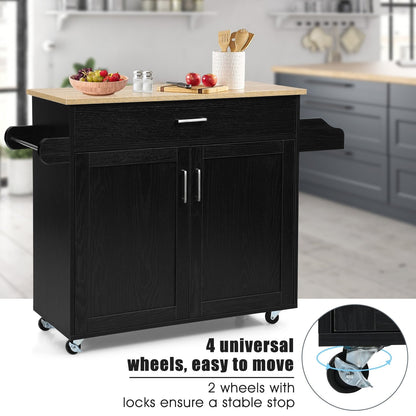 Rolling Kitchen Island Cart with Towel and Spice Rack, Black Kitchen Islands & Carts   at Gallery Canada