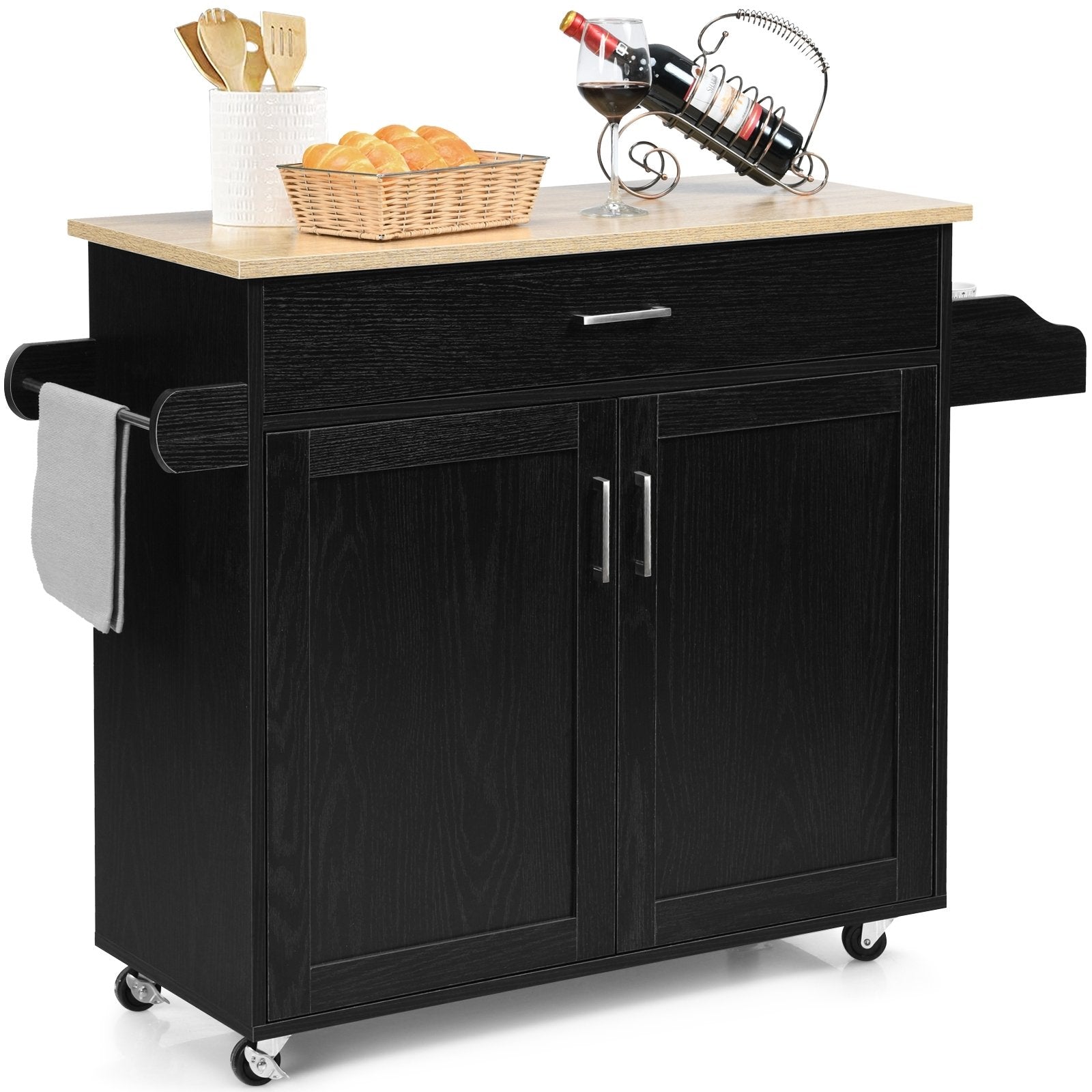 Rolling Kitchen Island Cart with Towel and Spice Rack, Black Kitchen Islands & Carts   at Gallery Canada