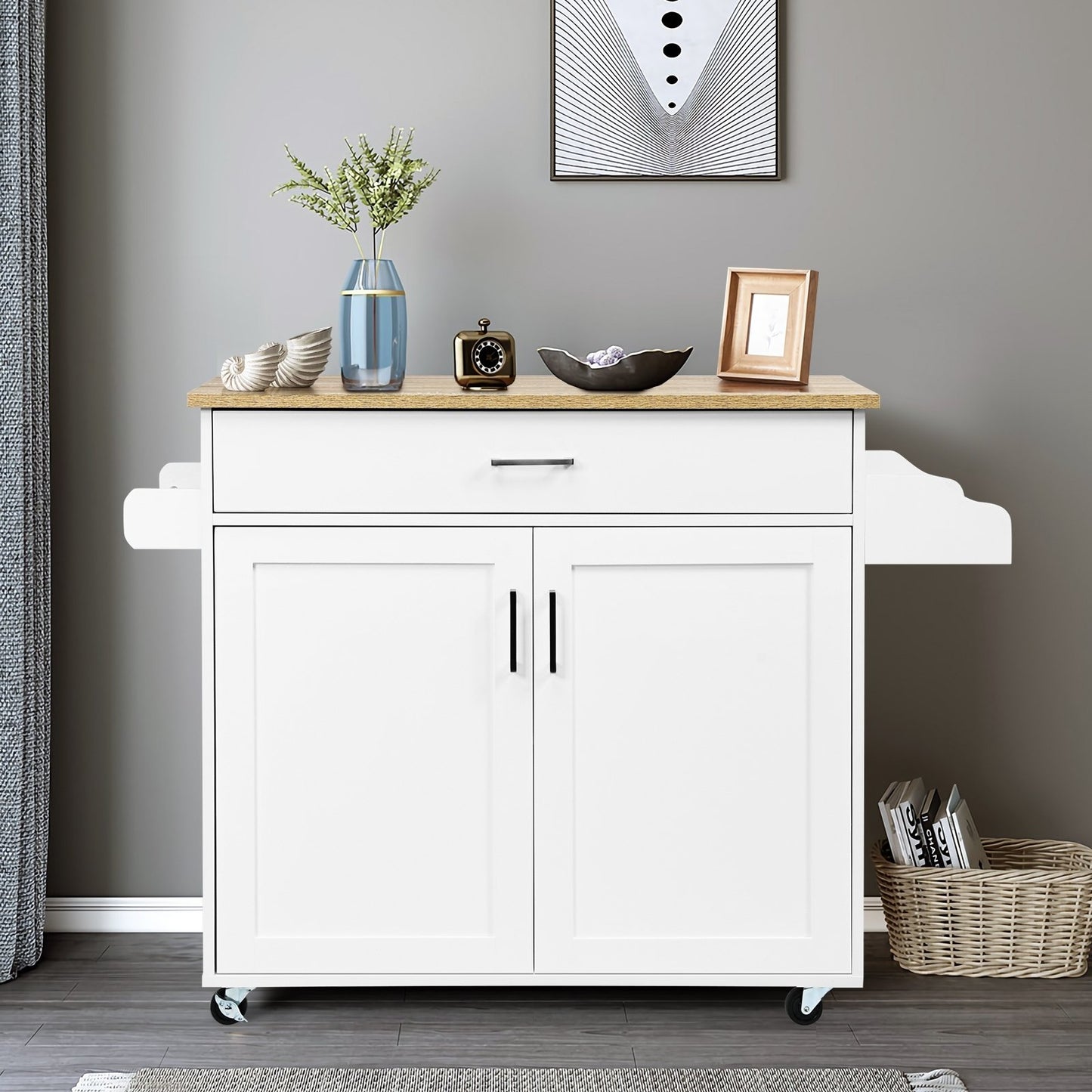 Rolling Kitchen Island Cart with Towel and Spice Rack, White Kitchen Islands & Carts   at Gallery Canada