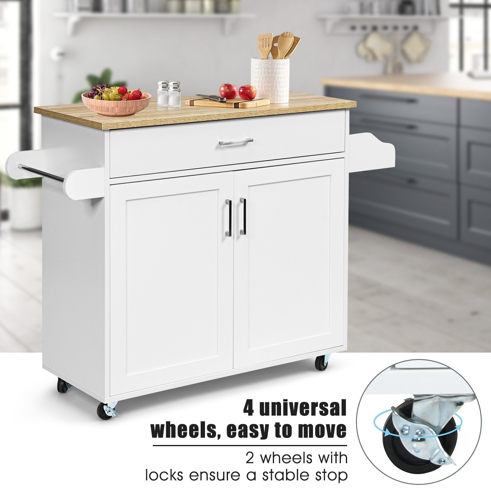 Rolling Kitchen Island Cart with Towel and Spice Rack, White Kitchen Islands & Carts   at Gallery Canada