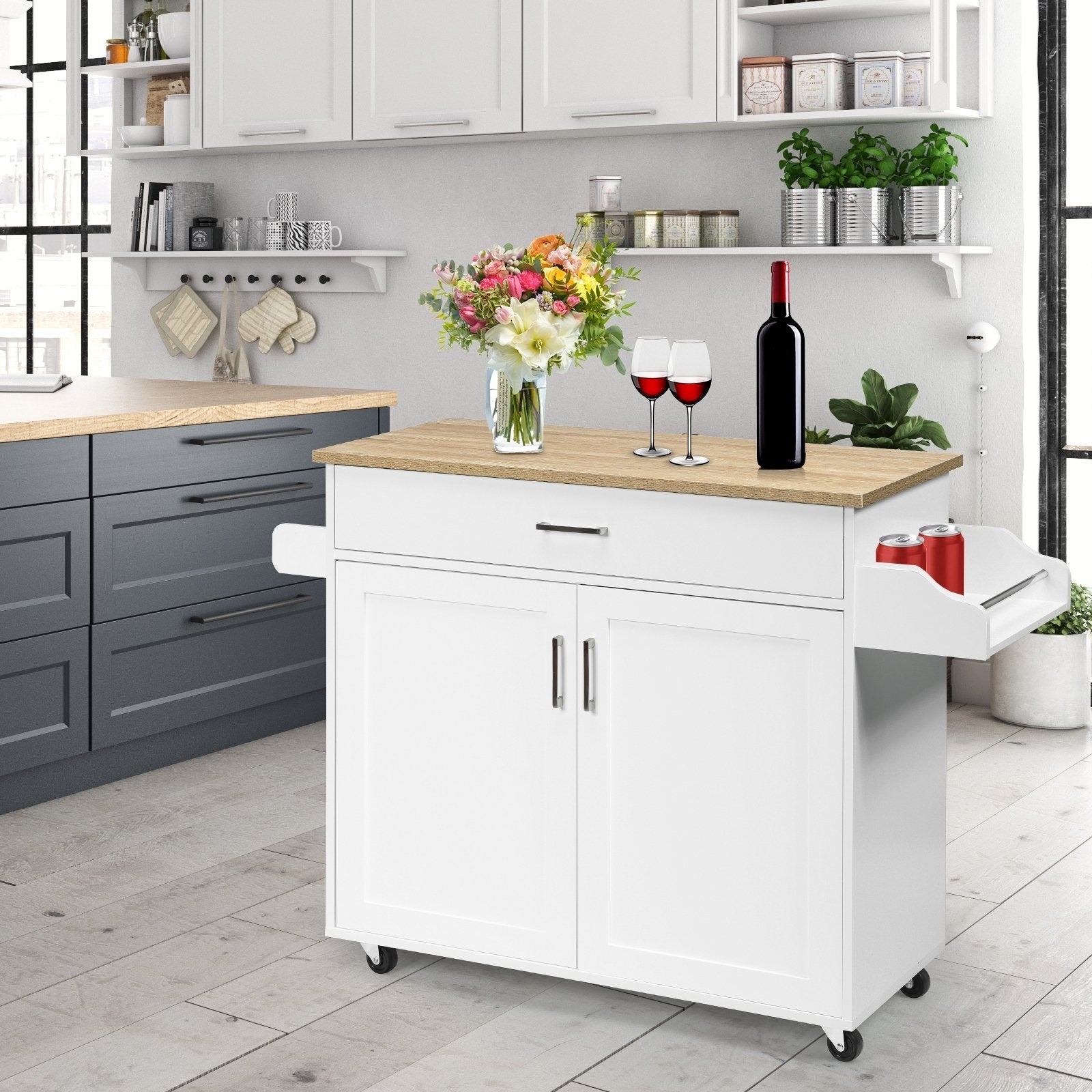 Rolling Kitchen Island Cart with Towel and Spice Rack, White Kitchen Islands & Carts   at Gallery Canada