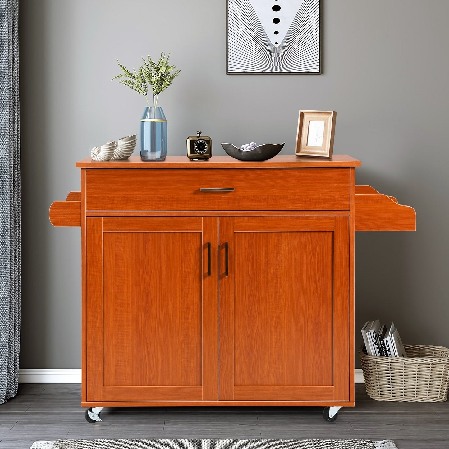 Rolling Kitchen Island Cart with Towel and Spice Rack, Cherry Kitchen Islands & Carts   at Gallery Canada