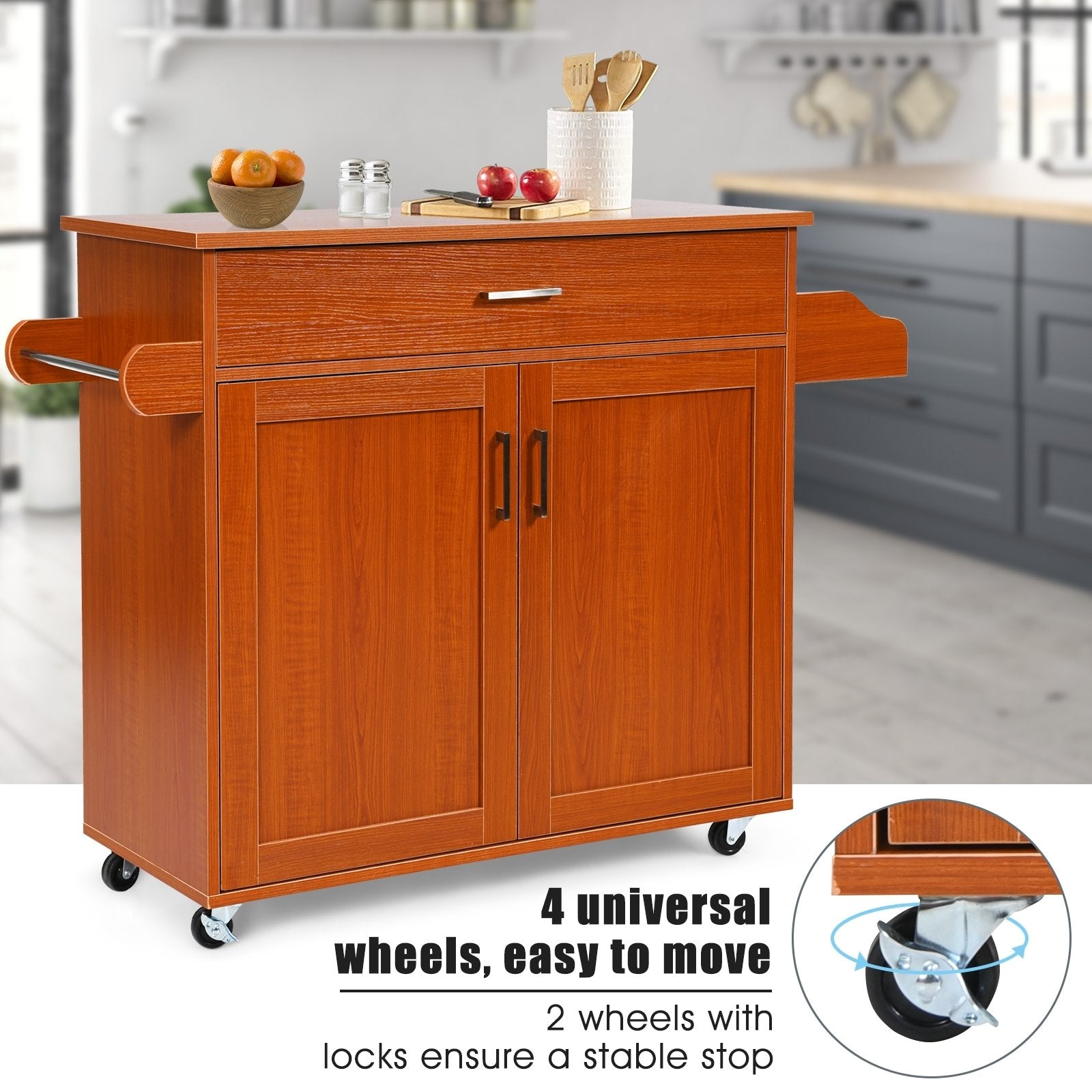 Rolling Kitchen Island Cart with Towel and Spice Rack, Cherry Kitchen Islands & Carts   at Gallery Canada