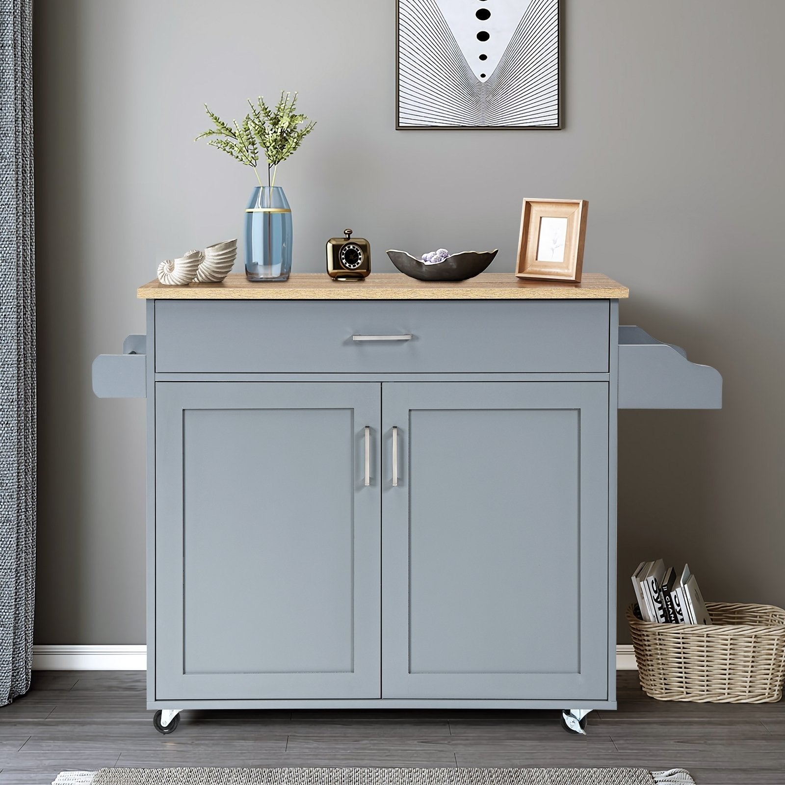 Rolling Kitchen Island Cart with Towel and Spice Rack, Gray Kitchen Islands & Carts   at Gallery Canada