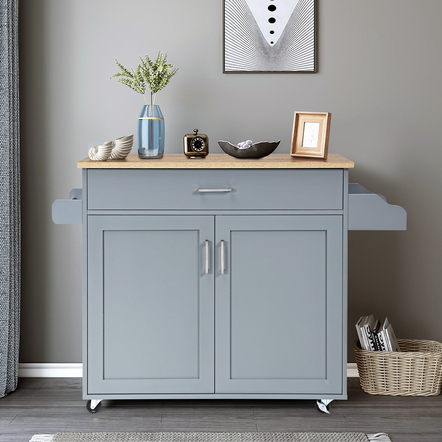 Rolling Kitchen Island Cart with Towel and Spice Rack, Gray Kitchen Islands & Carts   at Gallery Canada