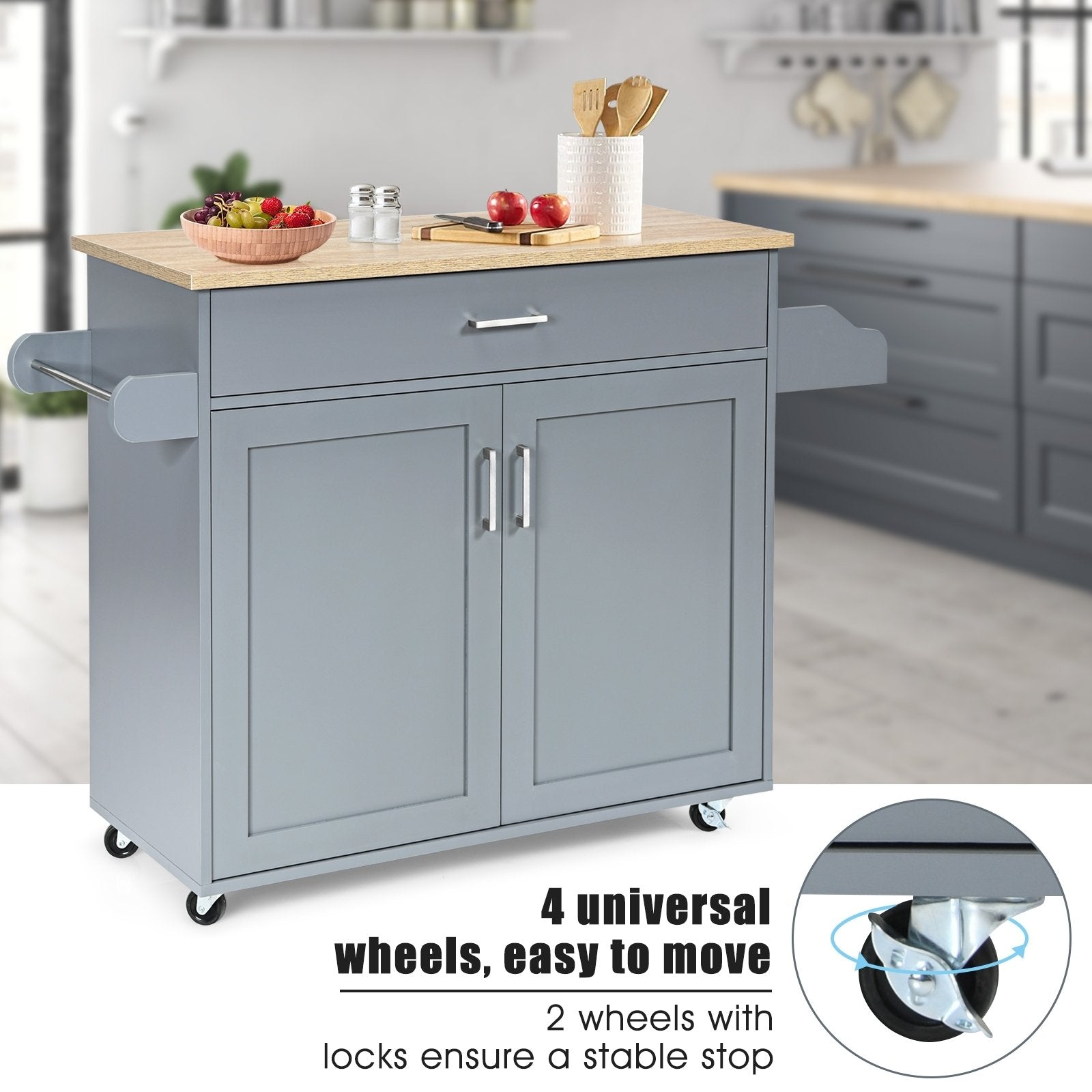 Rolling Kitchen Island Cart with Towel and Spice Rack, Gray Kitchen Islands & Carts   at Gallery Canada