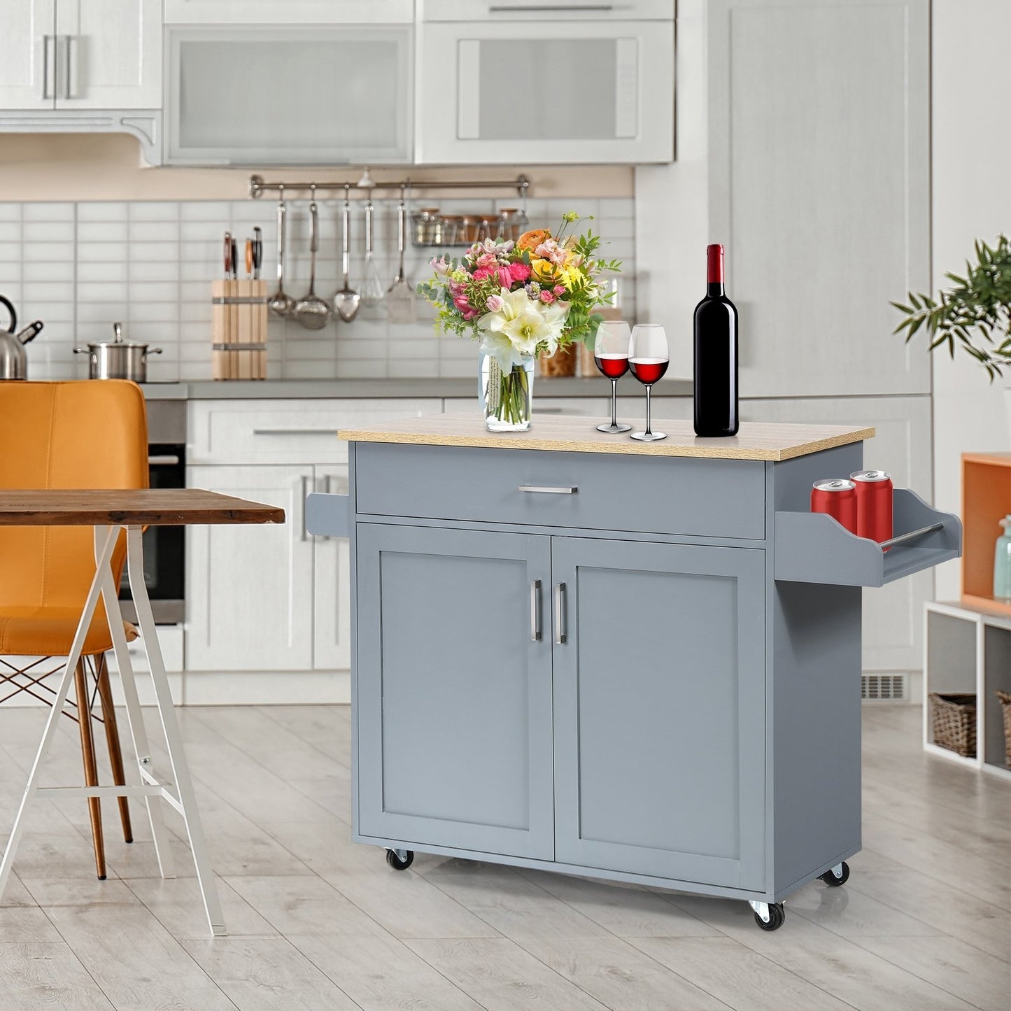 Rolling Kitchen Island Cart with Towel and Spice Rack, Gray Kitchen Islands & Carts   at Gallery Canada