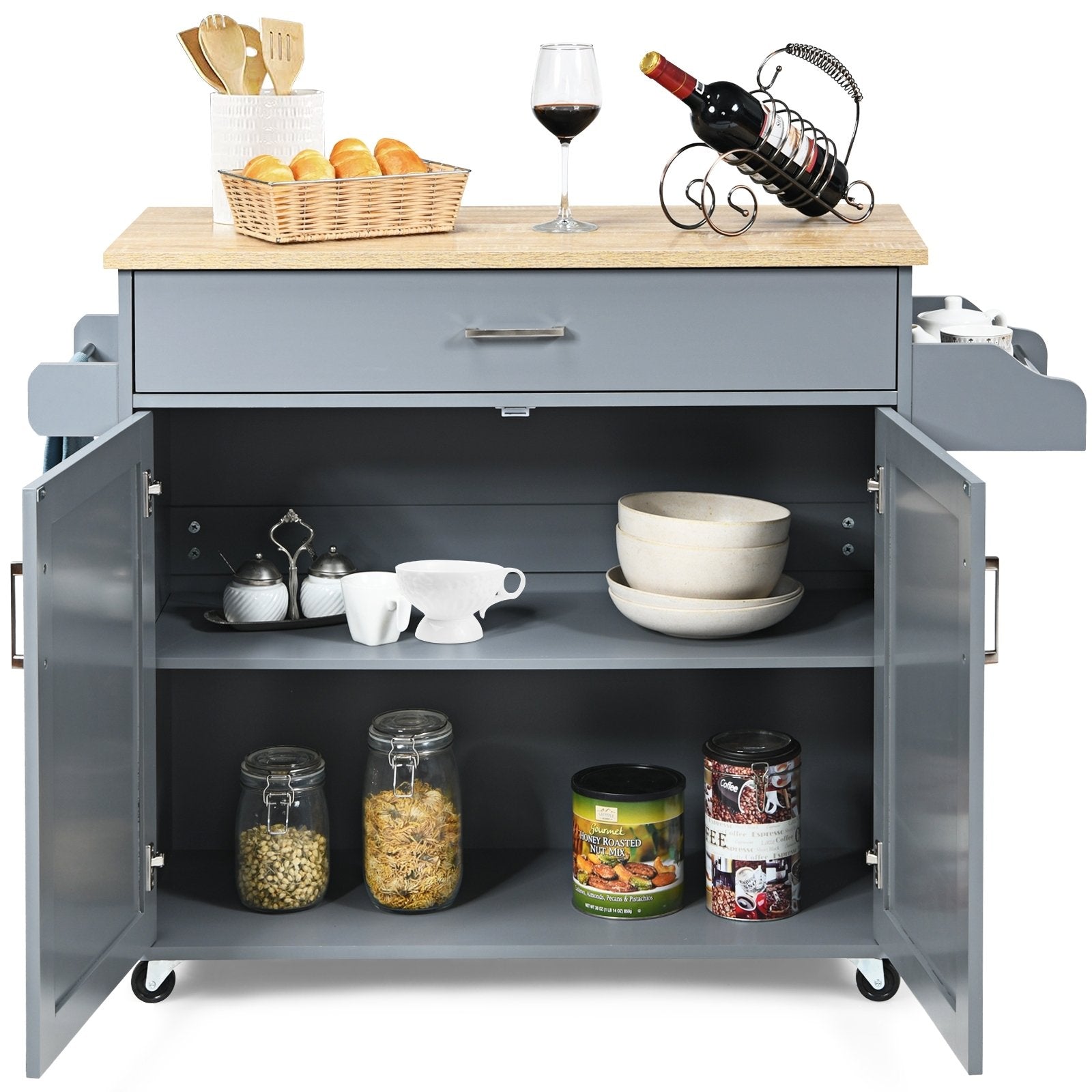 Rolling Kitchen Island Cart with Towel and Spice Rack, Gray Kitchen Islands & Carts   at Gallery Canada