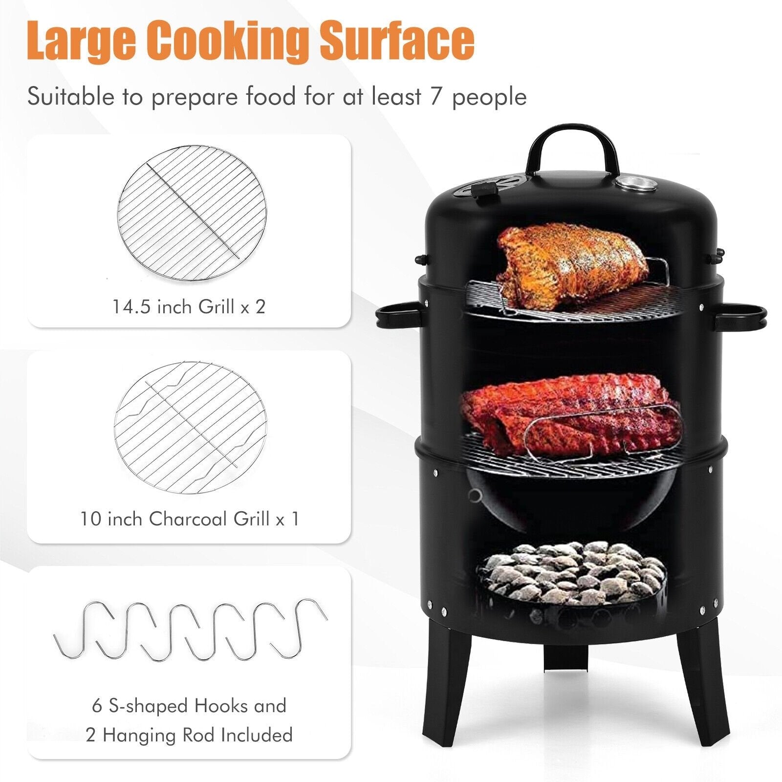 3-in-1 Charcoal BBQ Grill Cambo with Built-in Thermometer, Black Outdoor Grills   at Gallery Canada