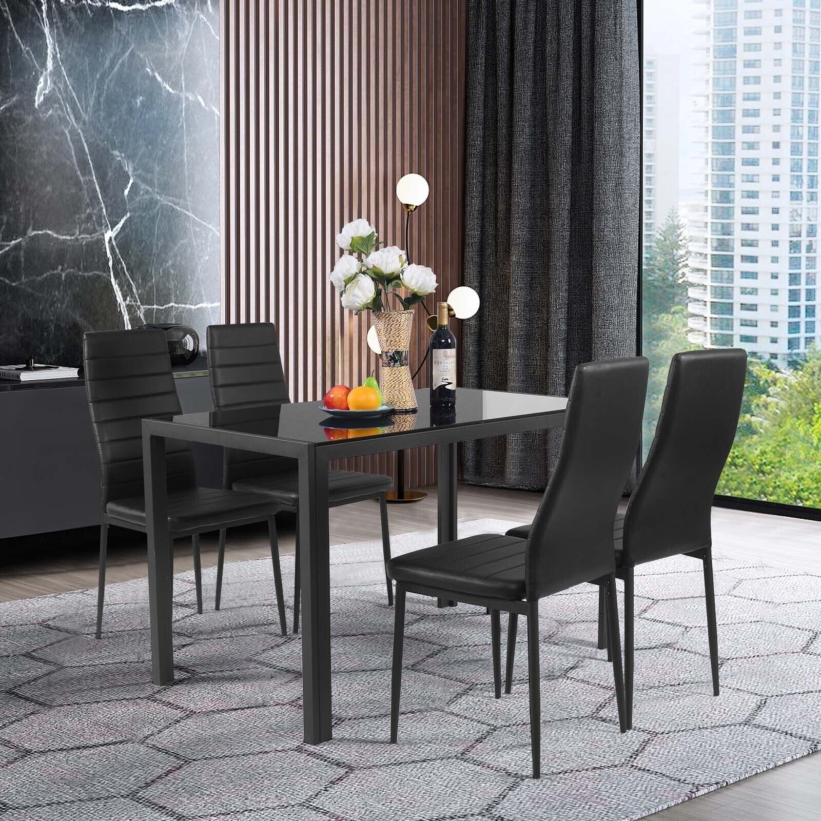 4 Pieces Modern Leather Dinning Chairs Set with Metal Frame Dining Chairs   at Gallery Canada