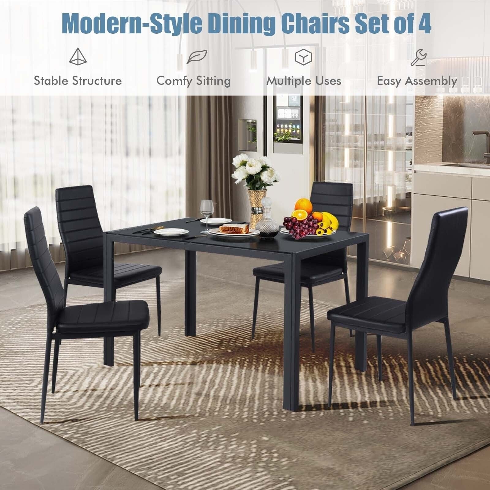 4 Pieces Modern Leather Dinning Chairs Set with Metal Frame Dining Chairs   at Gallery Canada