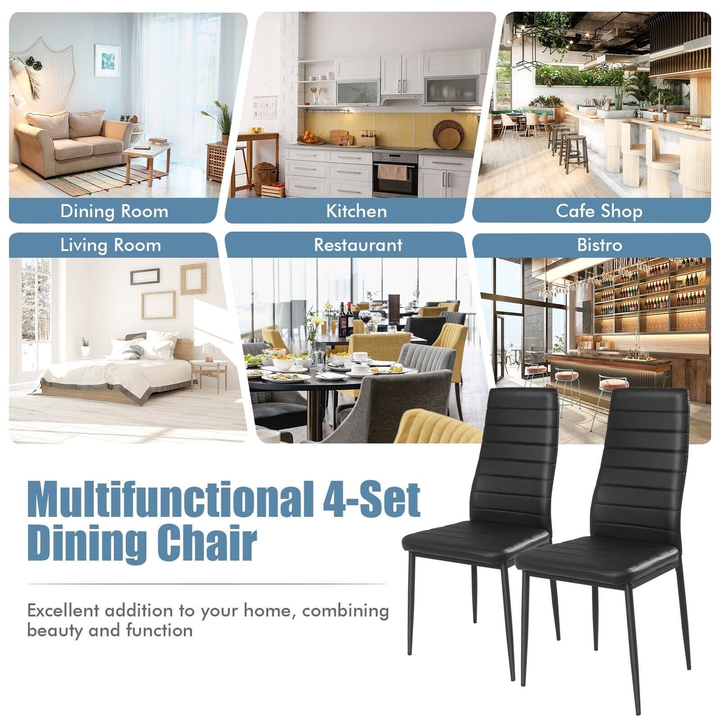 4 Pieces Modern Leather Dinning Chairs Set with Metal Frame Dining Chairs   at Gallery Canada