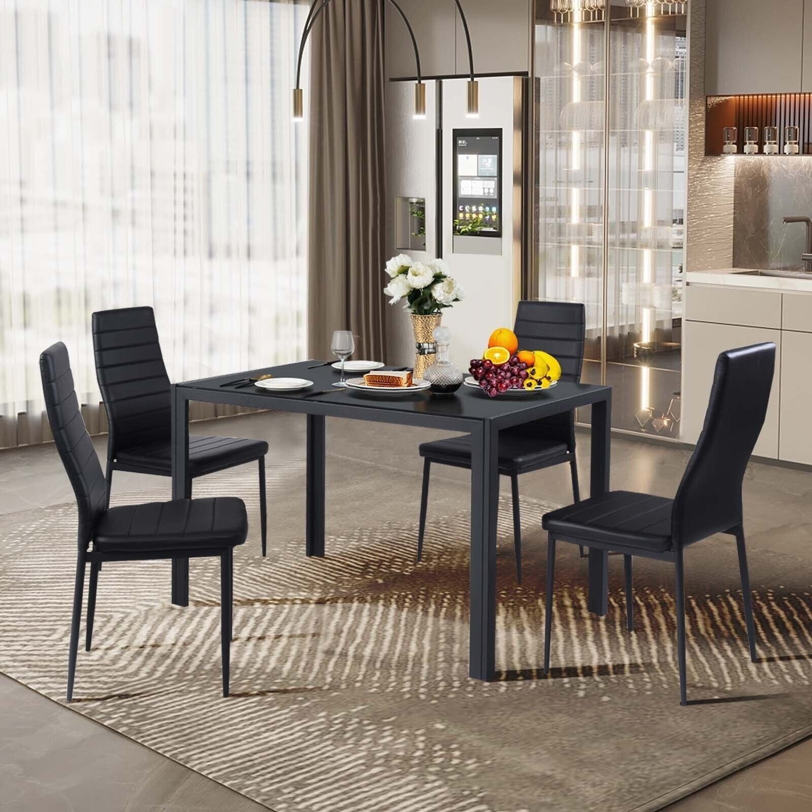 4 Pieces Modern Leather Dinning Chairs Set with Metal Frame Dining Chairs   at Gallery Canada