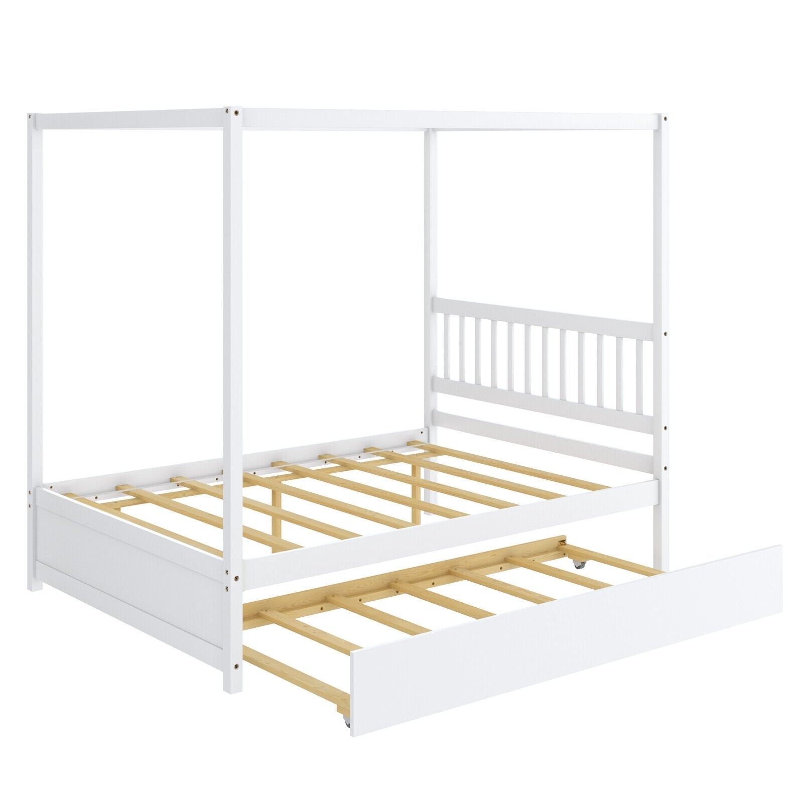 Full Size Canopy Bed with Trundle Wooden Platform Bed Frame Headboard, White Trundle Bed Frame   at Gallery Canada