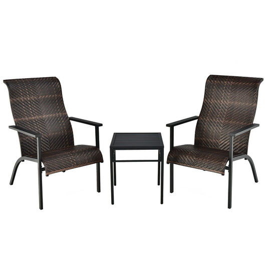 3 Pieces Patio Rattan Bistro Set with High Backrest and Armrest, Brown Patio Conversation Sets   at Gallery Canada