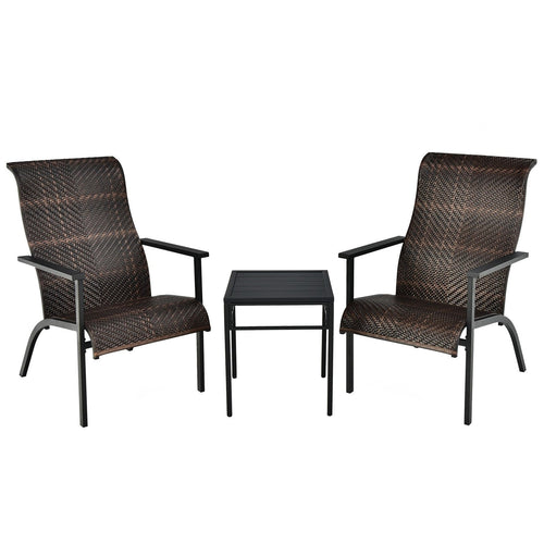 3 Pieces Patio Rattan Bistro Set with High Backrest and Armrest, Brown