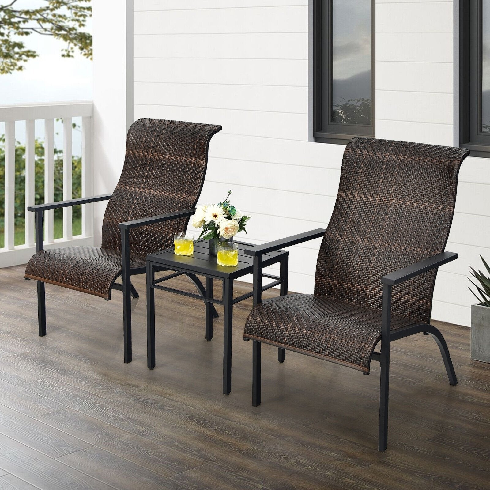 3 Pieces Patio Rattan Bistro Set with High Backrest and Armrest, Brown Patio Conversation Sets   at Gallery Canada