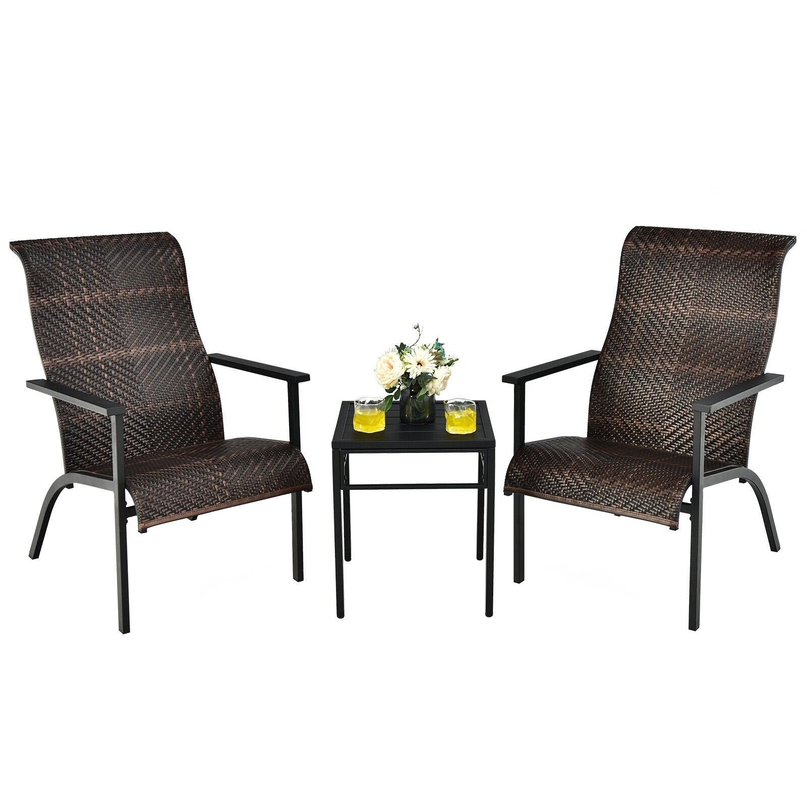 3 Pieces Patio Rattan Bistro Set with High Backrest and Armrest, Brown Patio Conversation Sets   at Gallery Canada