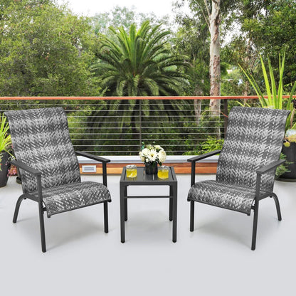 3 Pieces Patio Rattan Bistro Set with High Backrest and Armrest, Gray Patio Conversation Sets   at Gallery Canada