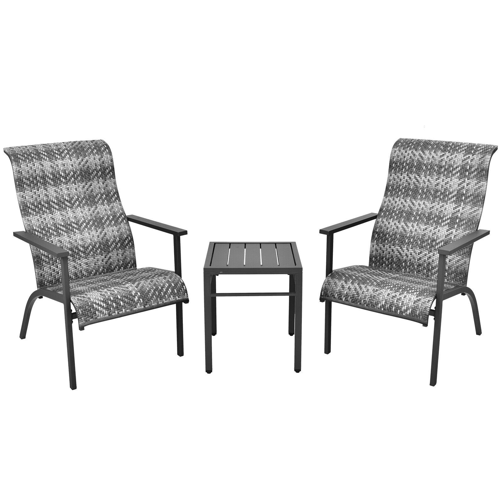 3 Pieces Patio Rattan Bistro Set with High Backrest and Armrest, Gray Patio Conversation Sets   at Gallery Canada