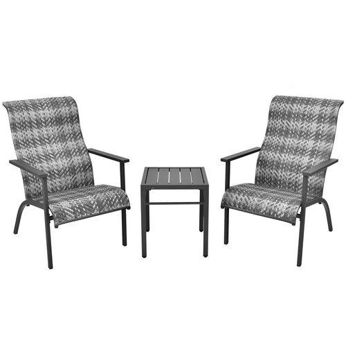 3 Pieces Patio Rattan Bistro Set with High Backrest and Armrest, Gray