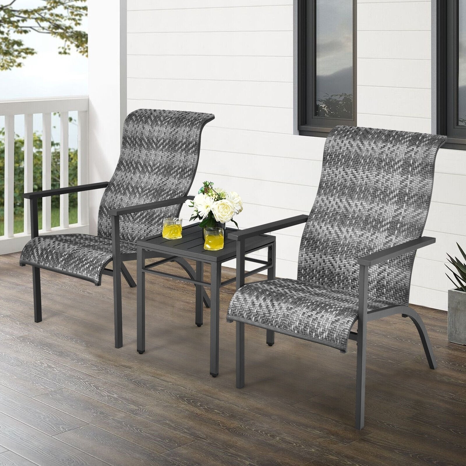 3 Pieces Patio Rattan Bistro Set with High Backrest and Armrest, Gray Patio Conversation Sets   at Gallery Canada