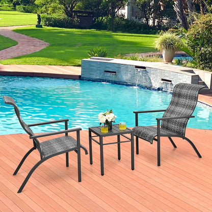 3 Pieces Patio Rattan Bistro Set with High Backrest and Armrest, Gray Patio Conversation Sets   at Gallery Canada