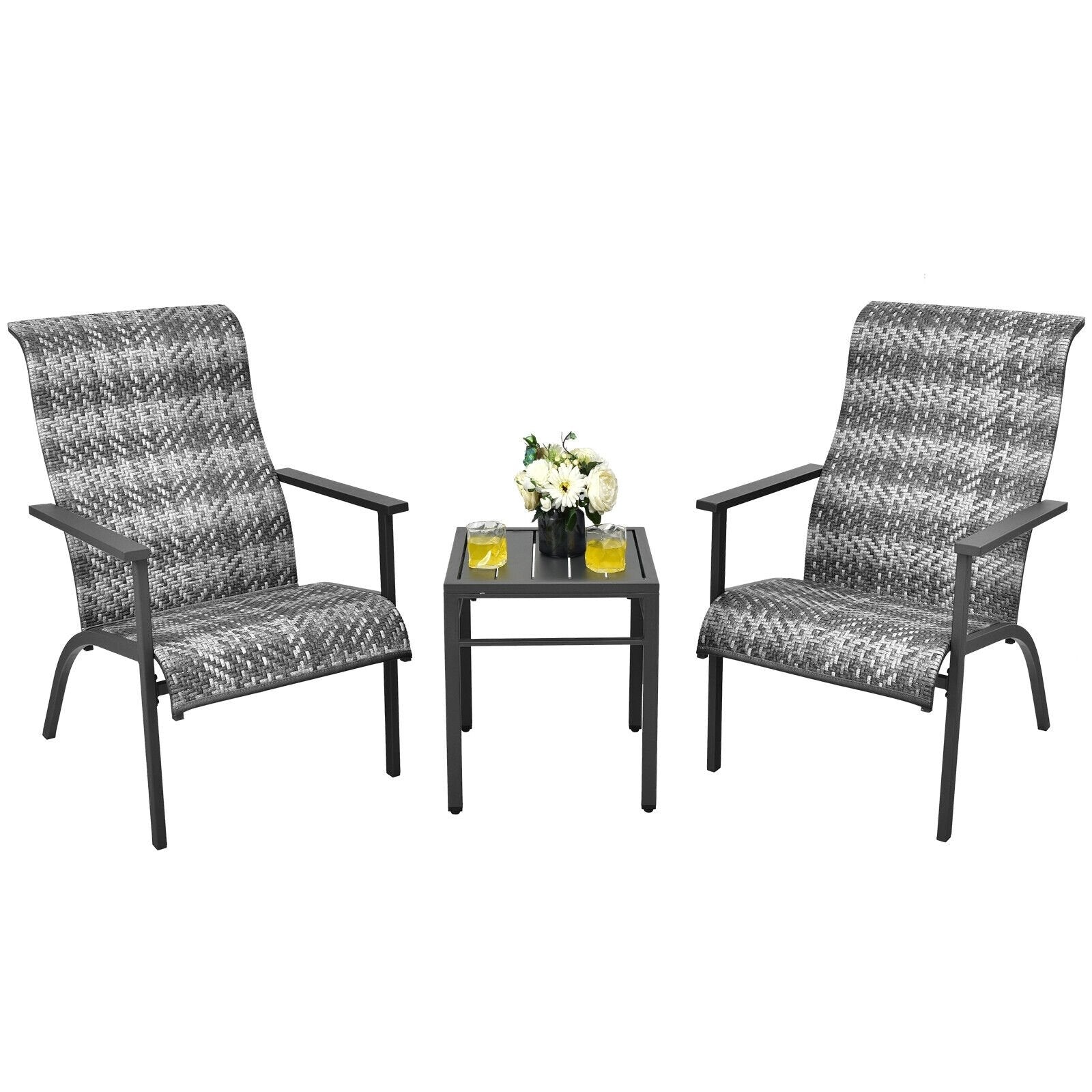 3 Pieces Patio Rattan Bistro Set with High Backrest and Armrest, Gray Patio Conversation Sets   at Gallery Canada