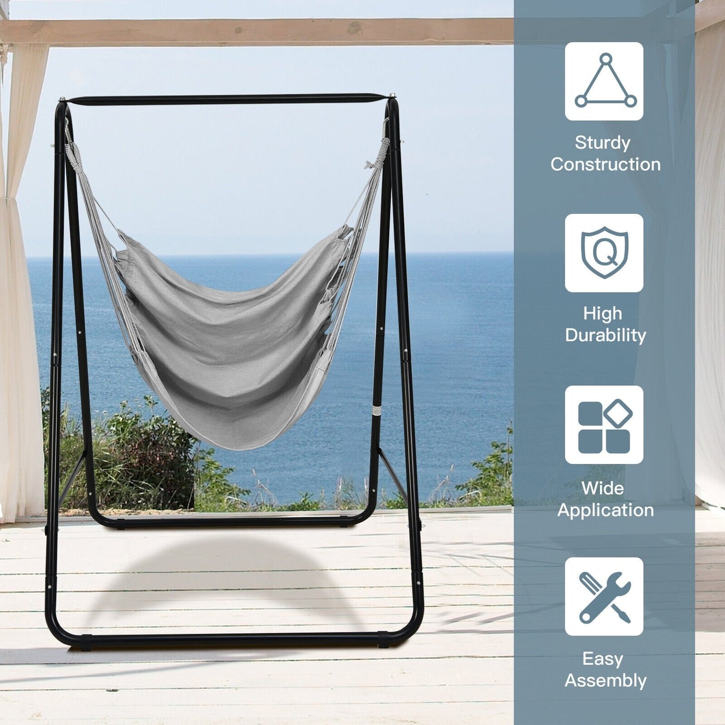 Hanging Padded Hammock Chair with Stand and Heavy Duty Steel, Gray - Gallery Canada