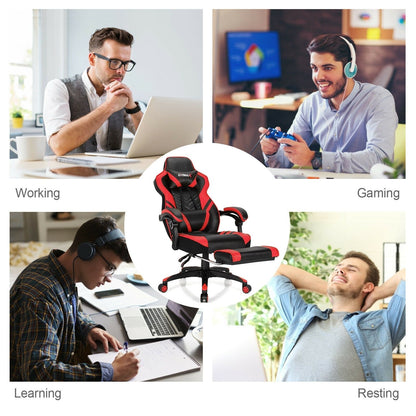 Adjustable Gaming Chair with Footrest for Home Office, Red - Gallery Canada