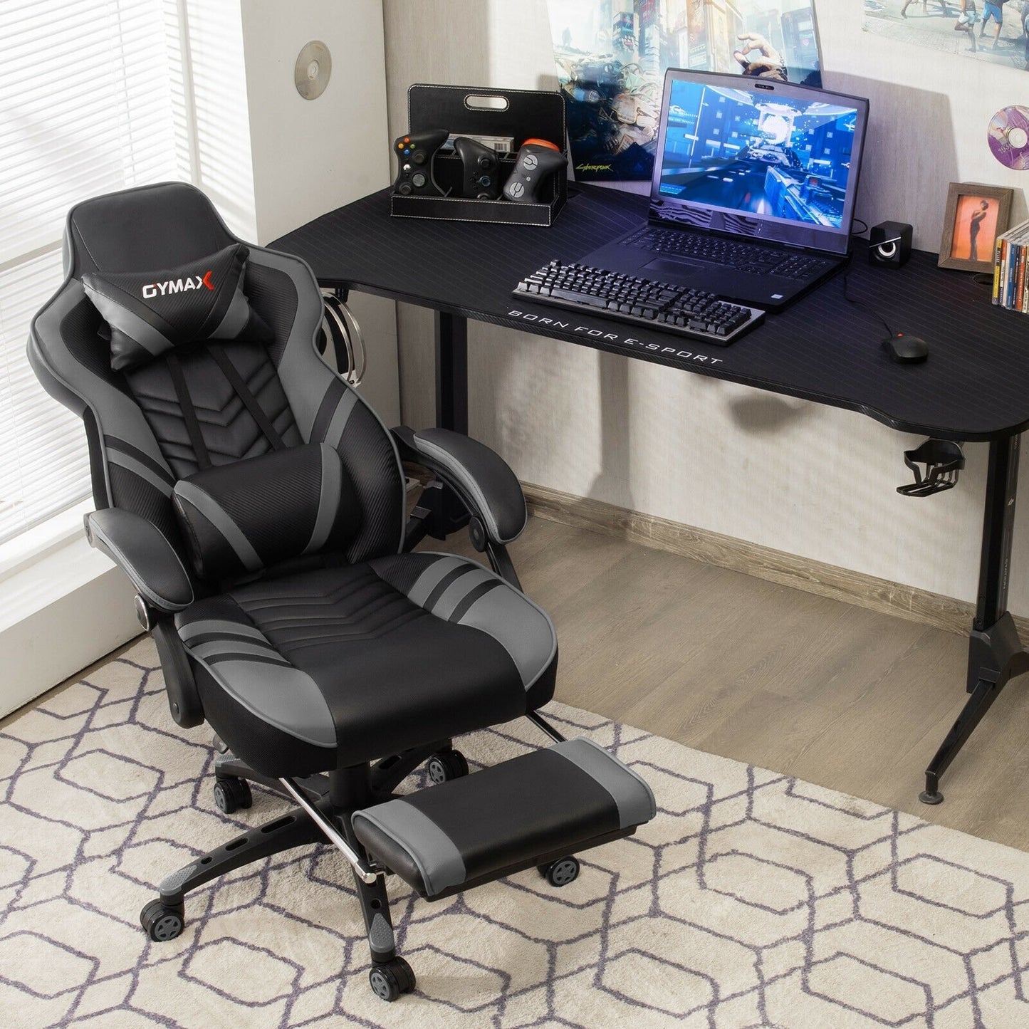 Adjustable Gaming Chair with Footrest for Home Office, Gray Gaming Chairs   at Gallery Canada