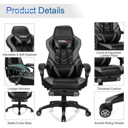 Adjustable Gaming Chair with Footrest for Home Office, Gray Gaming Chairs   at Gallery Canada