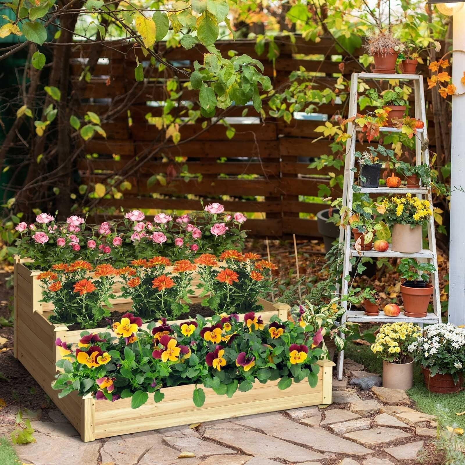 3-Tier Raised Garden Bed Wood Planter Kit for Flower Vegetable Herb, Natural Raised Garden Beds   at Gallery Canada