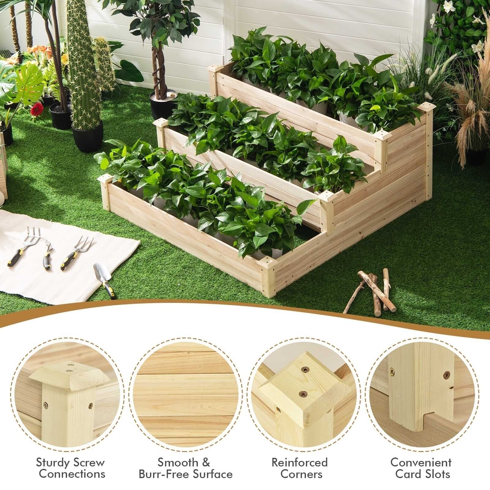 3-Tier Raised Garden Bed Wood Planter Kit for Flower Vegetable Herb, Natural Raised Garden Beds   at Gallery Canada