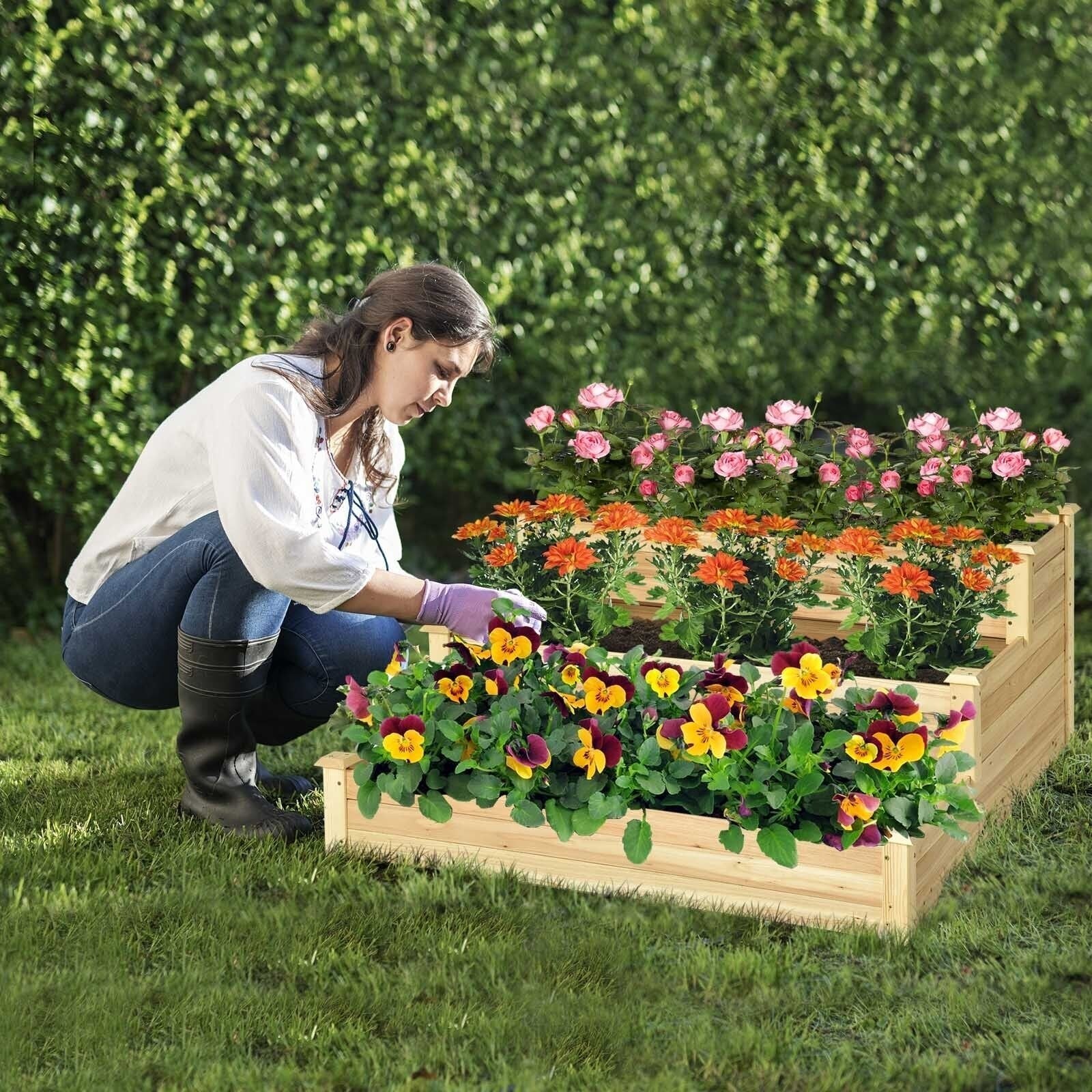 3-Tier Raised Garden Bed Wood Planter Kit for Flower Vegetable Herb, Natural Raised Garden Beds   at Gallery Canada