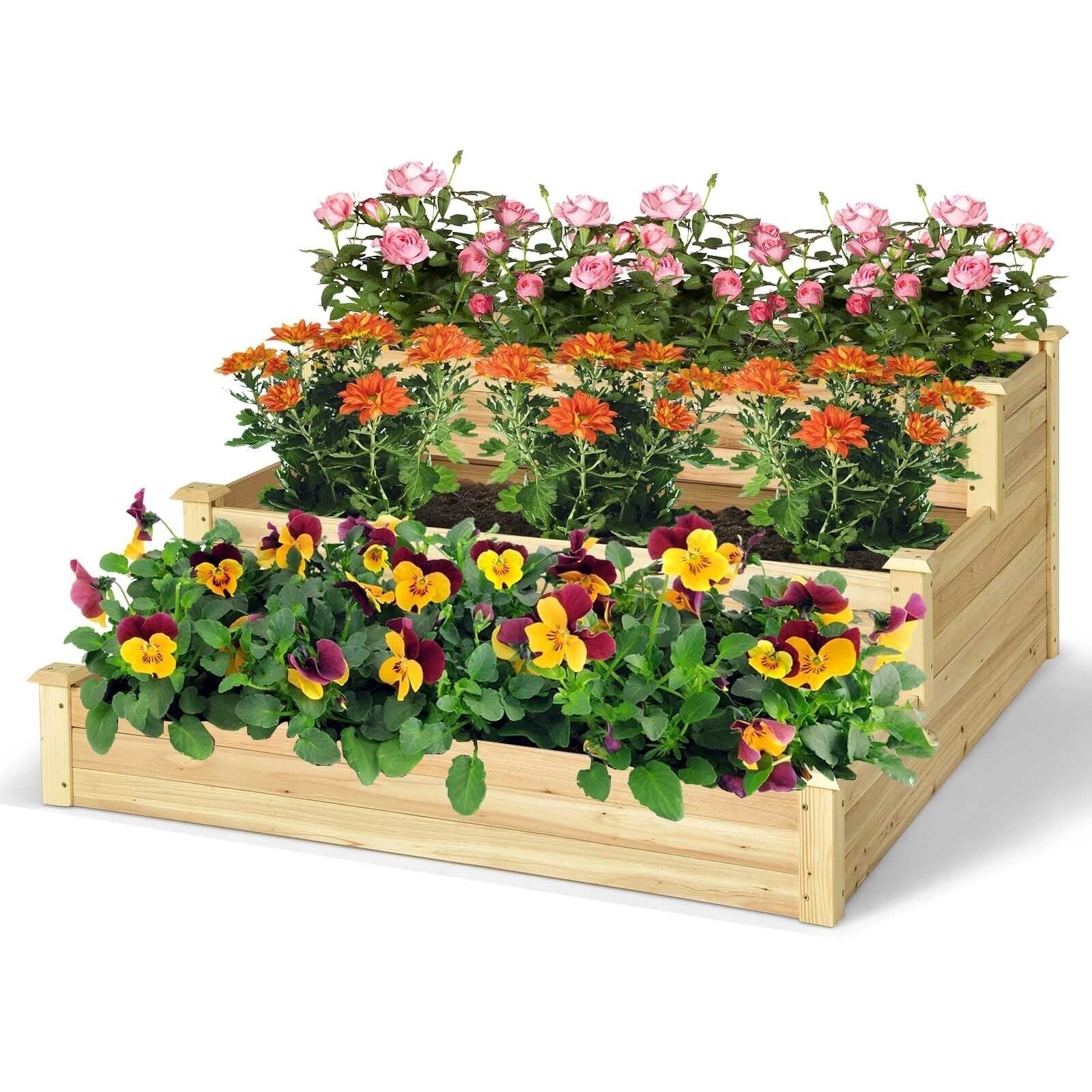 3-Tier Raised Garden Bed Wood Planter Kit for Flower Vegetable Herb, Natural Raised Garden Beds   at Gallery Canada