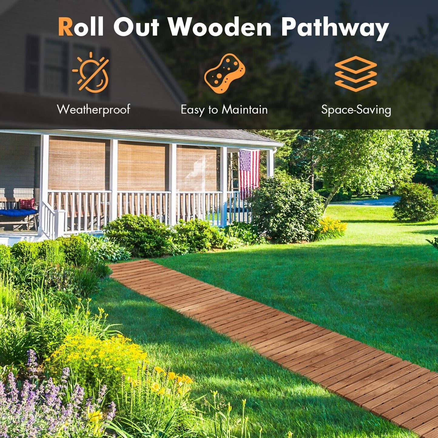 8 Feet Roll-out Weather-Resistant Patio Hardwood Pathway-17", Brown - Gallery Canada