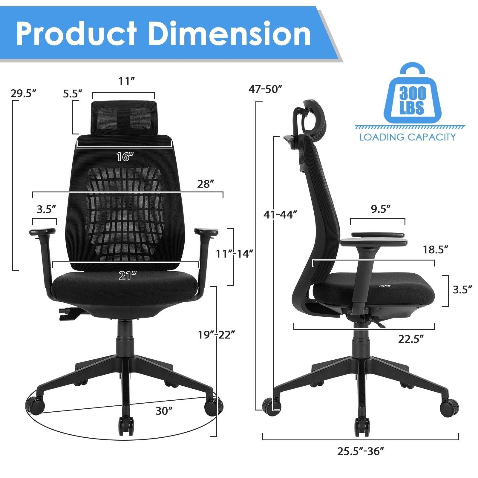 High Back Mesh Office Chair with Clothes Hanger, Black Ergonomic Chairs   at Gallery Canada