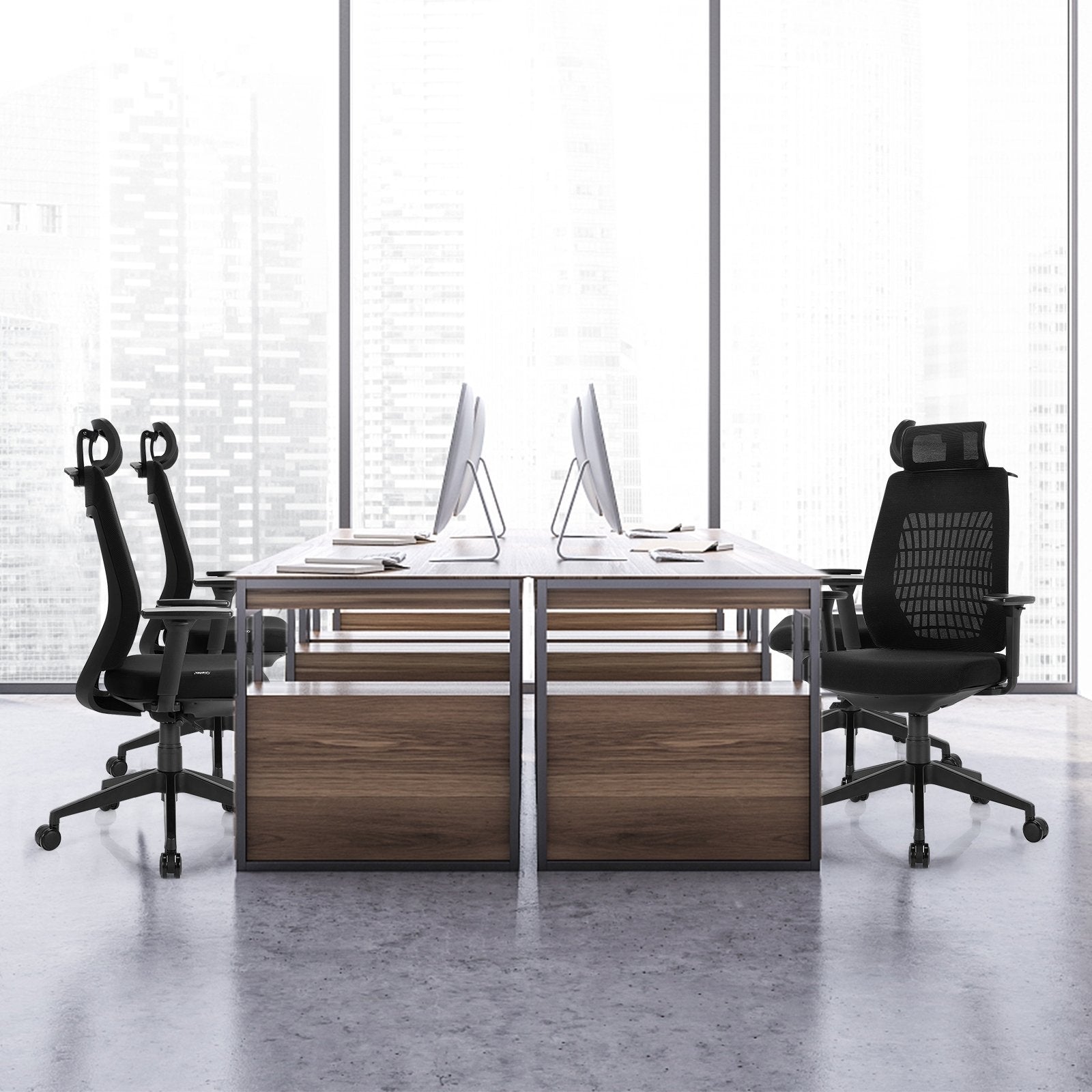 High Back Mesh Office Chair with Clothes Hanger, Black Ergonomic Chairs   at Gallery Canada