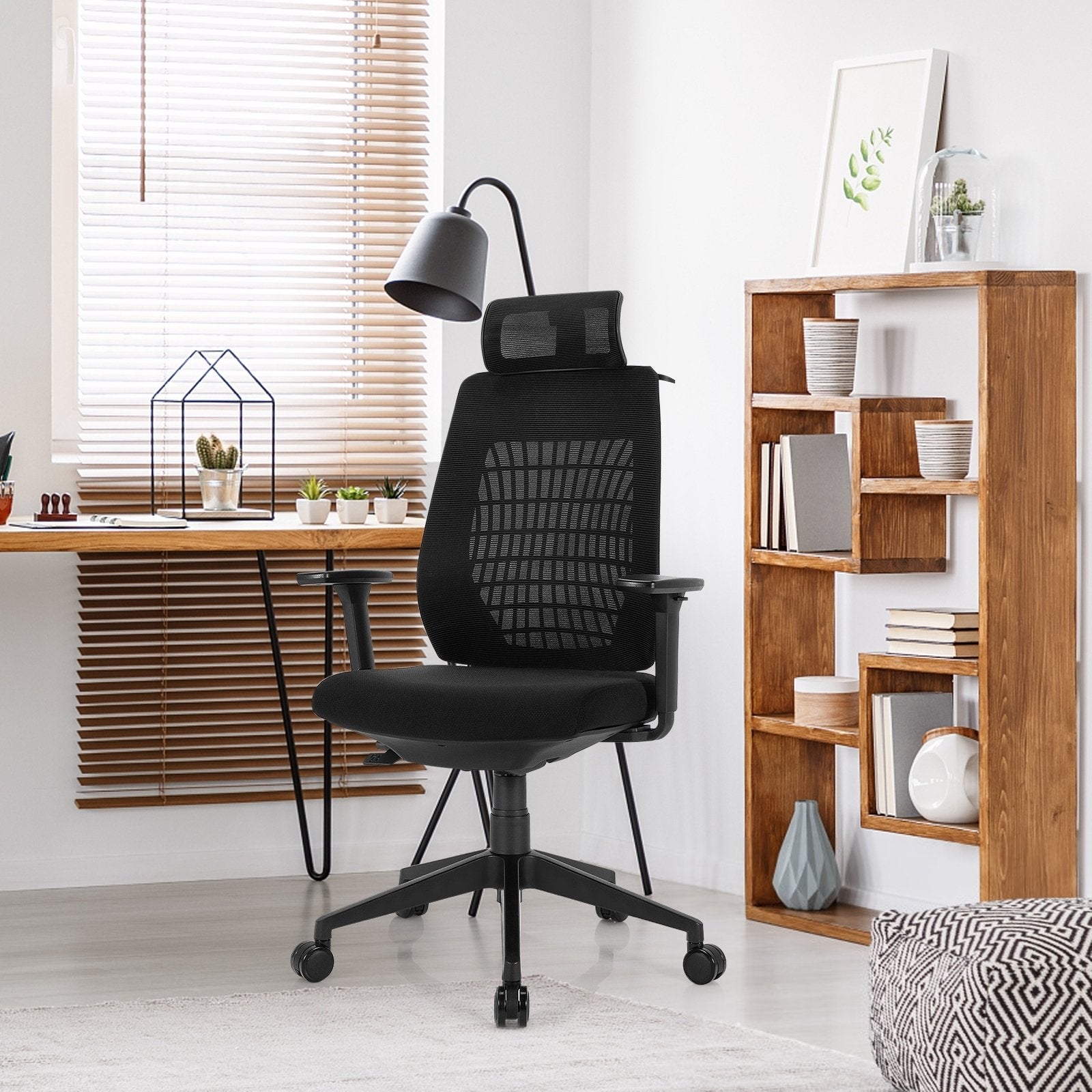 High Back Mesh Office Chair with Clothes Hanger, Black Ergonomic Chairs   at Gallery Canada