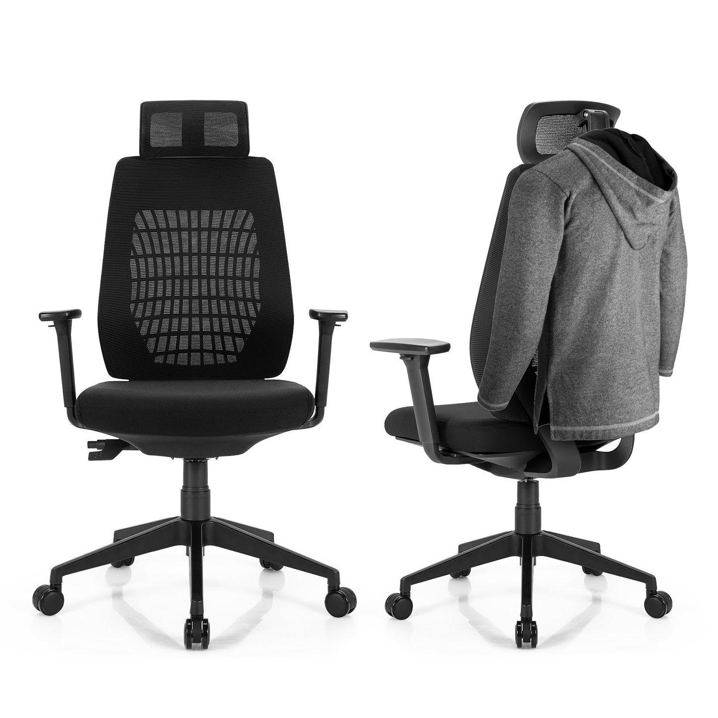 High Back Mesh Office Chair with Clothes Hanger, Black Ergonomic Chairs   at Gallery Canada