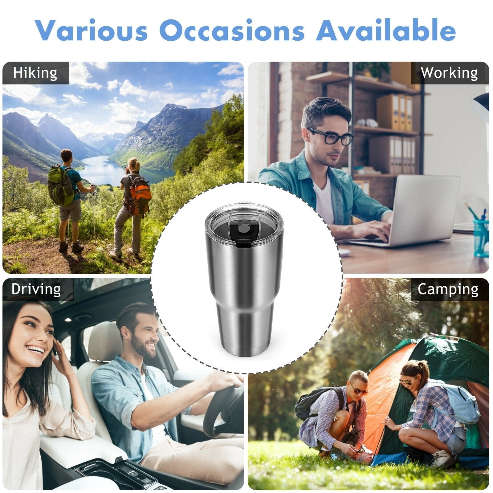 30oz Stainless Steel Tumbler Cup Double Wall Vacuum Insulated Mug with Lid, Silver Kitchen Appliances   at Gallery Canada