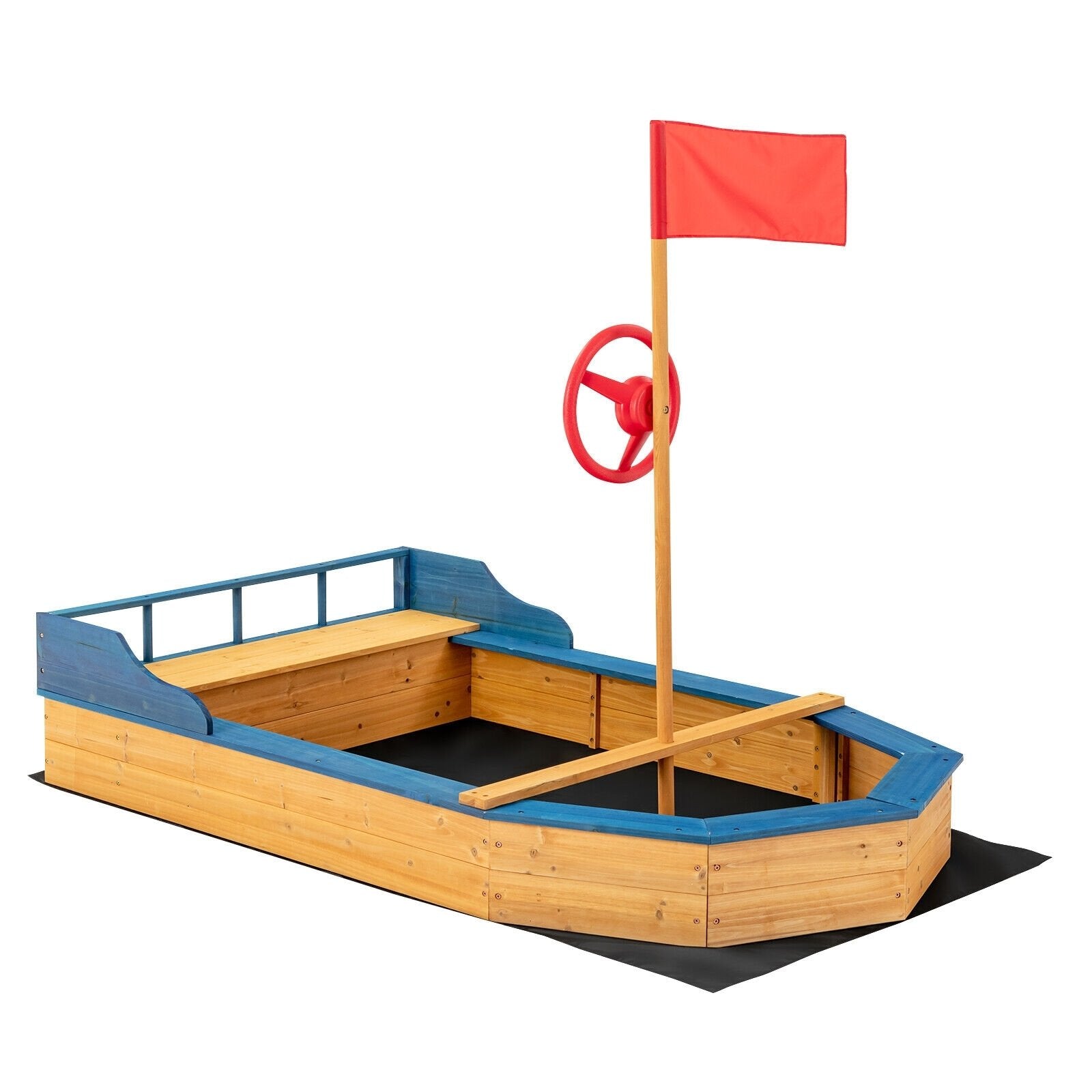 Kids' Pirate Boat Sandbox with Flag and Rudder, Natural Sandboxes   at Gallery Canada