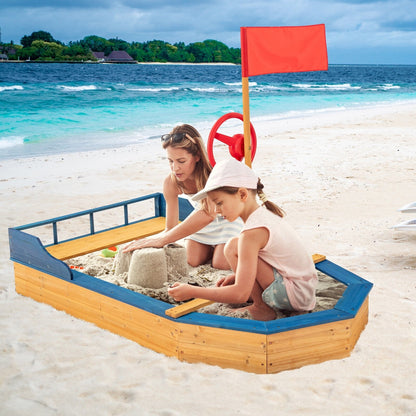 Kids' Pirate Boat Sandbox with Flag and Rudder, Natural Sandboxes   at Gallery Canada