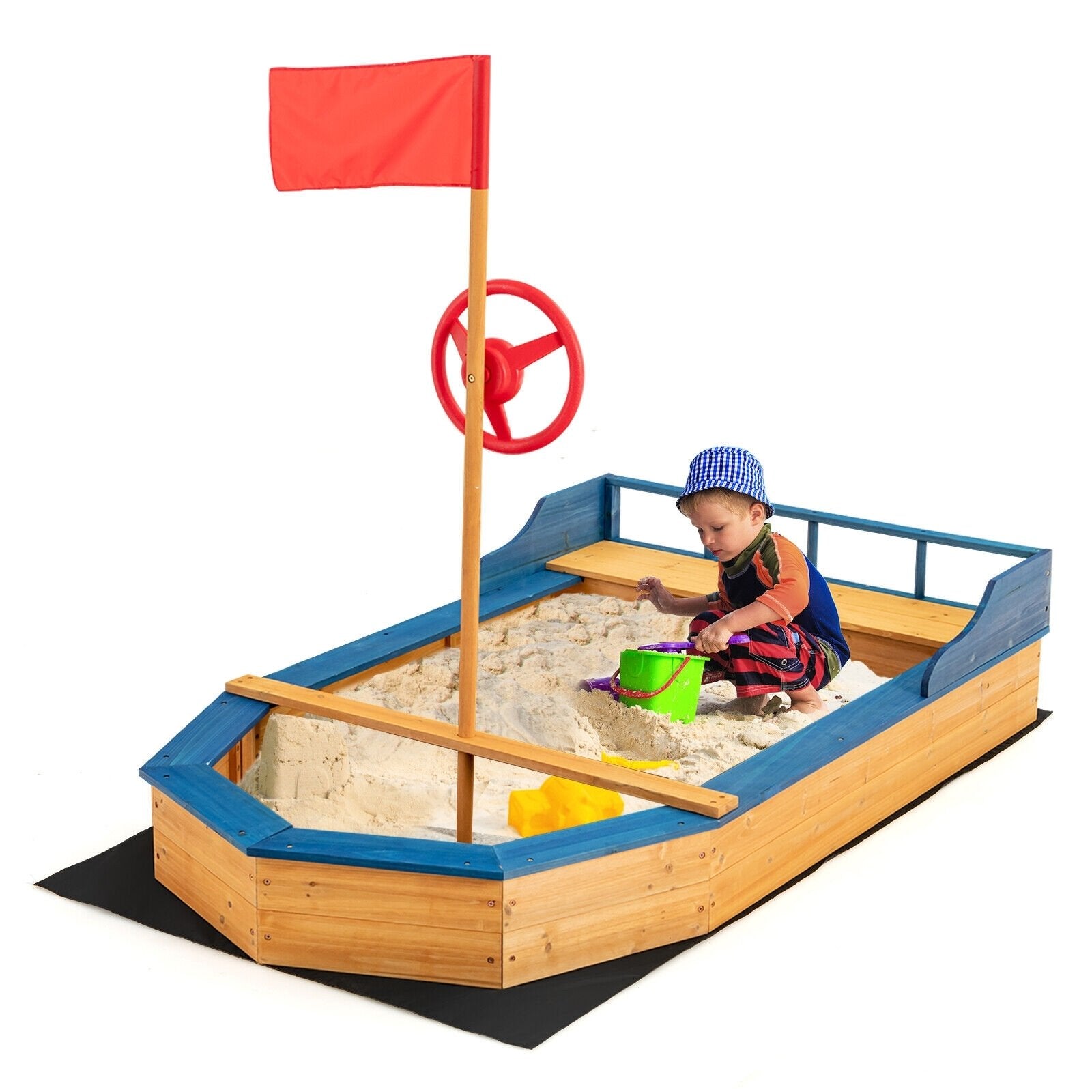 Kids' Pirate Boat Sandbox with Flag and Rudder, Natural Sandboxes   at Gallery Canada