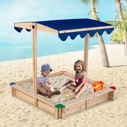 Kids Wooden Sandbox with Height Adjustable and Rotatable Canopy Outdoor Playset, Natural Sandboxes   at Gallery Canada