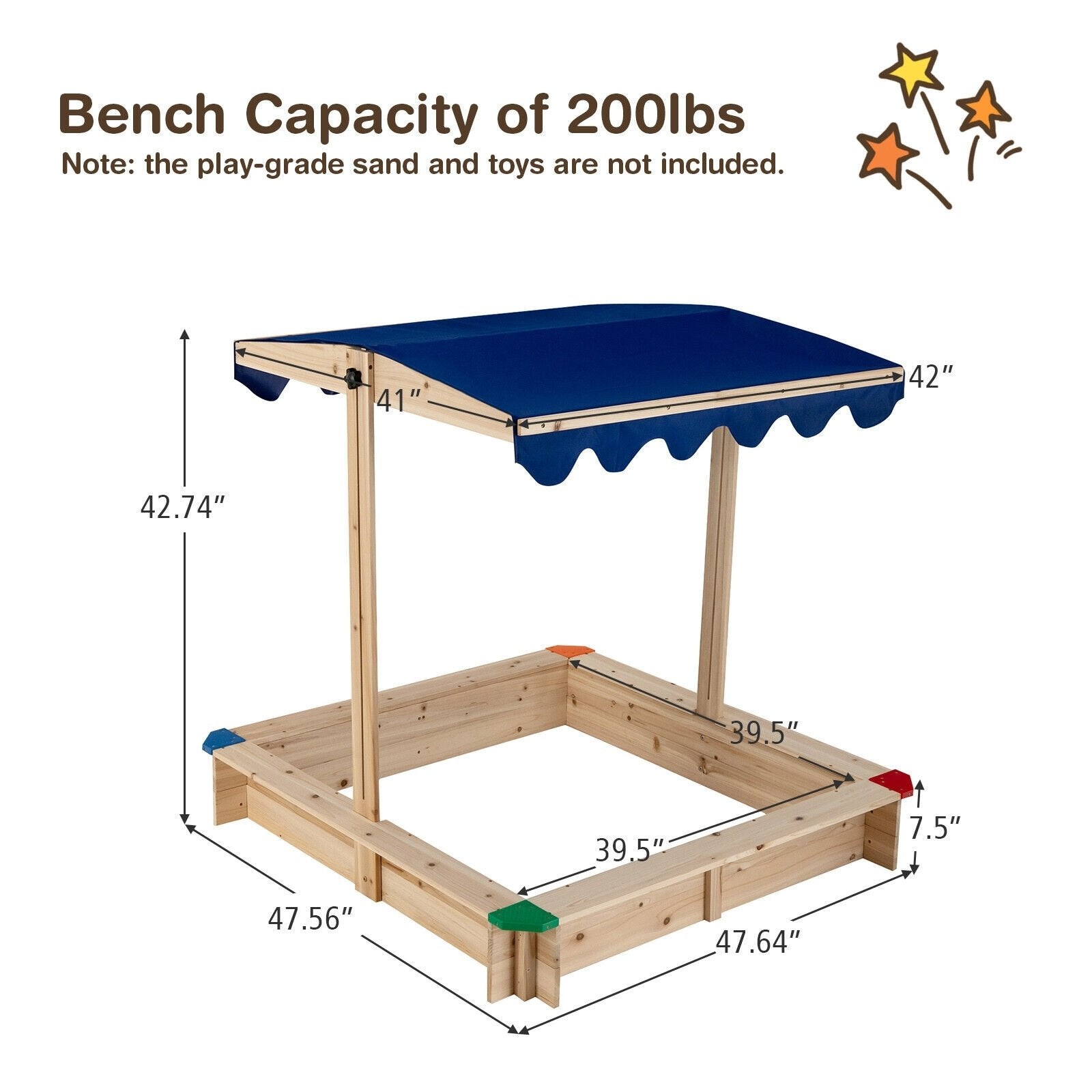 Kids Wooden Sandbox with Height Adjustable and Rotatable Canopy Outdoor Playset, Natural Sandboxes   at Gallery Canada