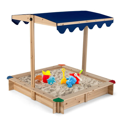 Kids Wooden Sandbox with Height Adjustable and Rotatable Canopy Outdoor Playset, Natural Sandboxes   at Gallery Canada