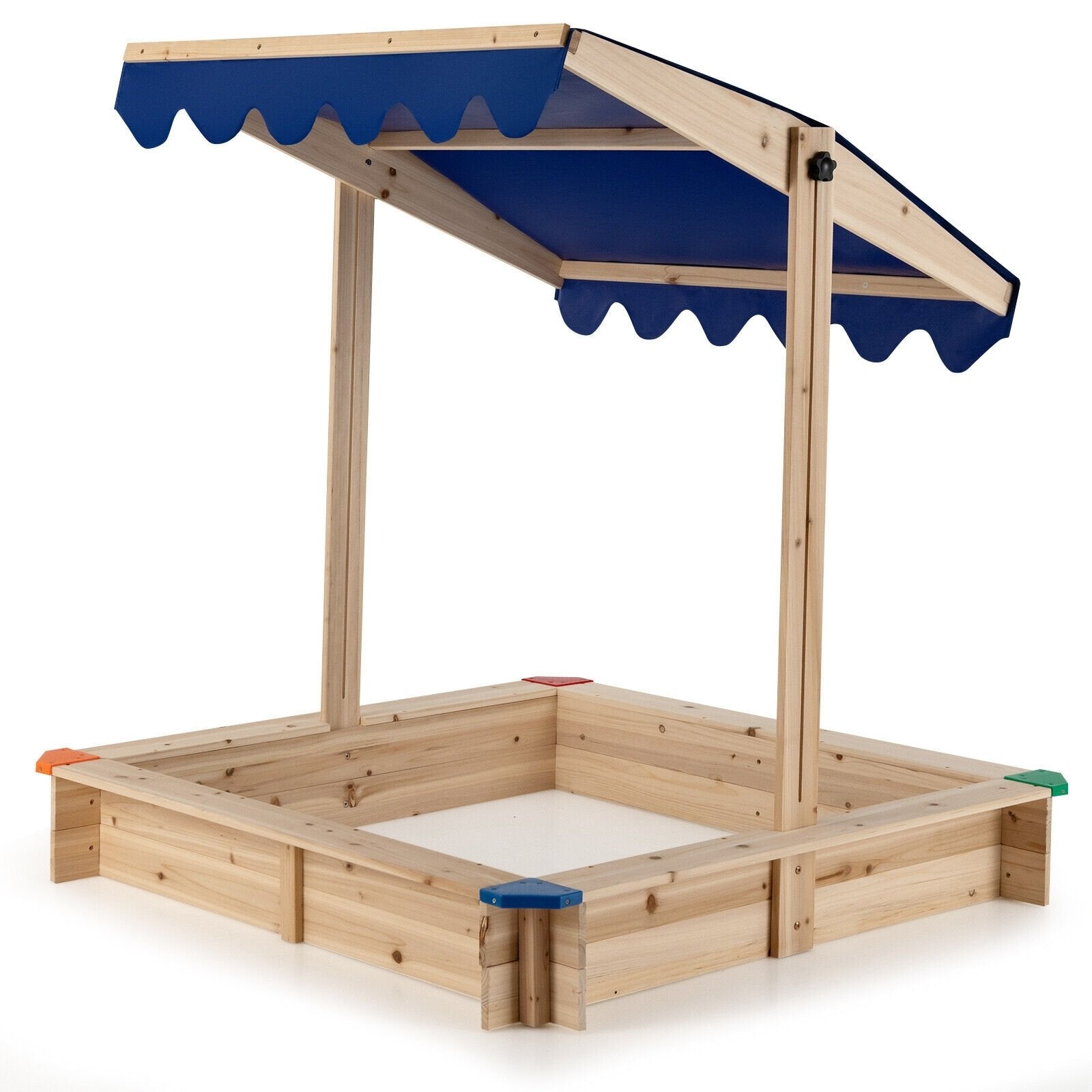 Kids Wooden Sandbox with Height Adjustable and Rotatable Canopy Outdoor Playset, Natural Sandboxes   at Gallery Canada